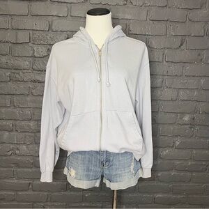 H&M DIVIDED Cropped Oversized Full Zip Up Hooded Sweatshirt Sz Medium Light Blue